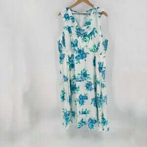J .Crew Factory White Blue Floral Printed Midi Ruffle Dress Feminine  Size 18